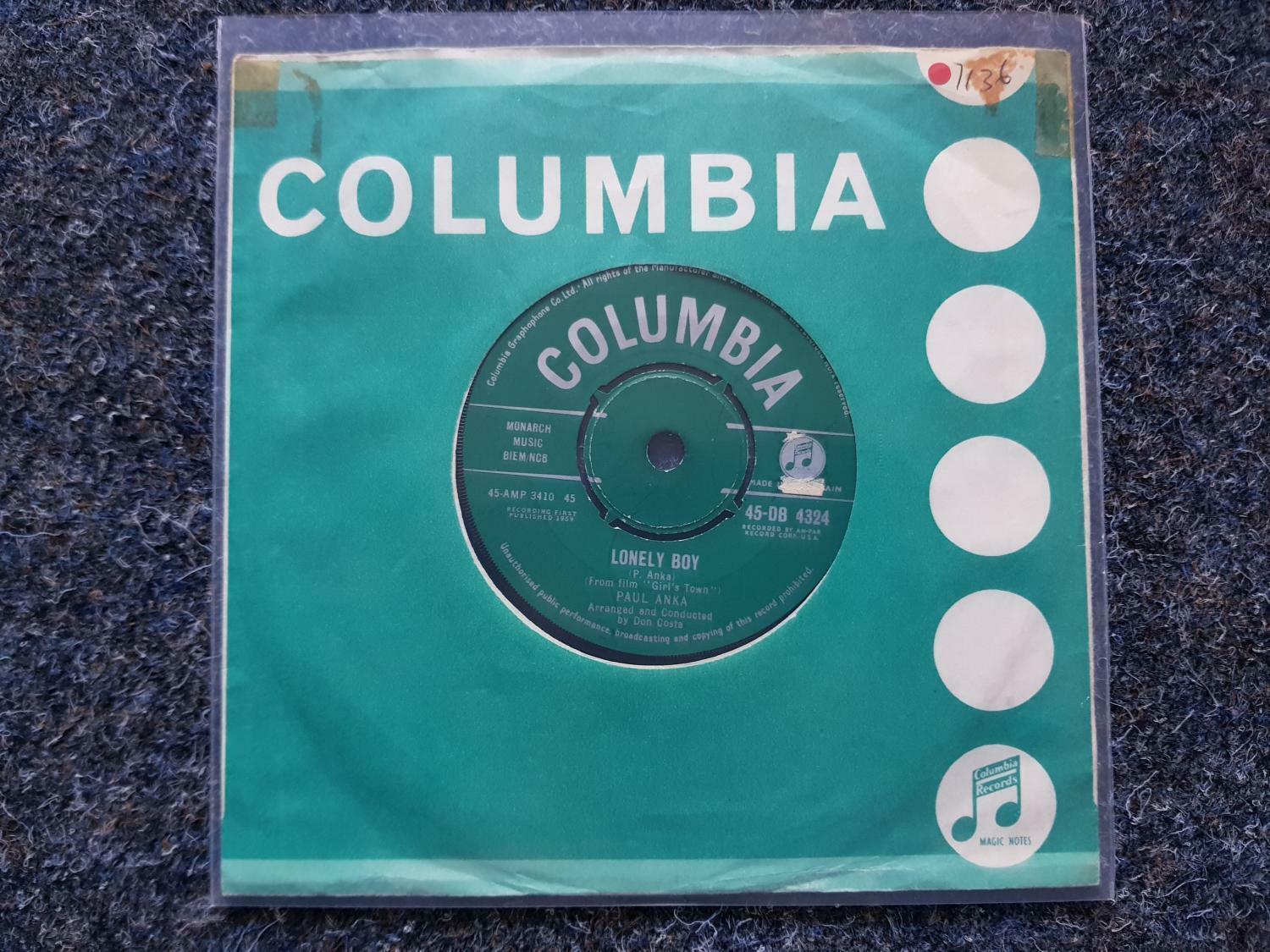 7"" Single Vinyl Paul Anka - Lonely boy UK