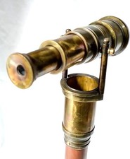 Vintage Wooden Walking Stick with Compass Spy Hidden Telescope Solid Cane Gifts
