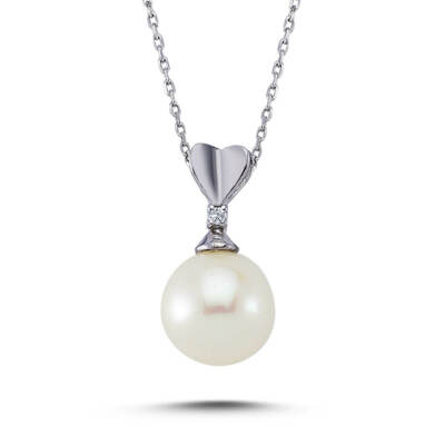 Perlen Halskette mit Diamant in 14 Karat Weißgold