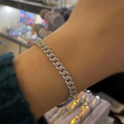 5Ct Round Simulated Diamond Women's Miami Cuban Link Chain 14K White Gold  Plated