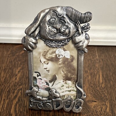 Dog Picture Frame For 3.5 x 2.5'' Dog Puppy l Pewter Look Gray Metal