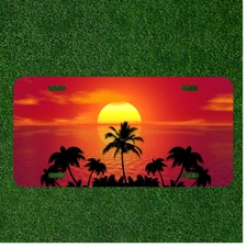 Custom Personalized License Plate Auto Tag With Incredbile Red Sunset Add Names
