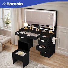 11 Drawers Mirror Vanity Desk Makeup Dressing Table LED Lighted w/ Power Outlet