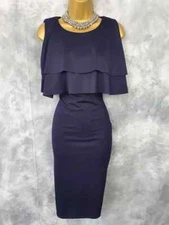 BOOHOO Navy Stretch Ruffle Bodycon Dress Size 14 Evening Party Club Cocktail