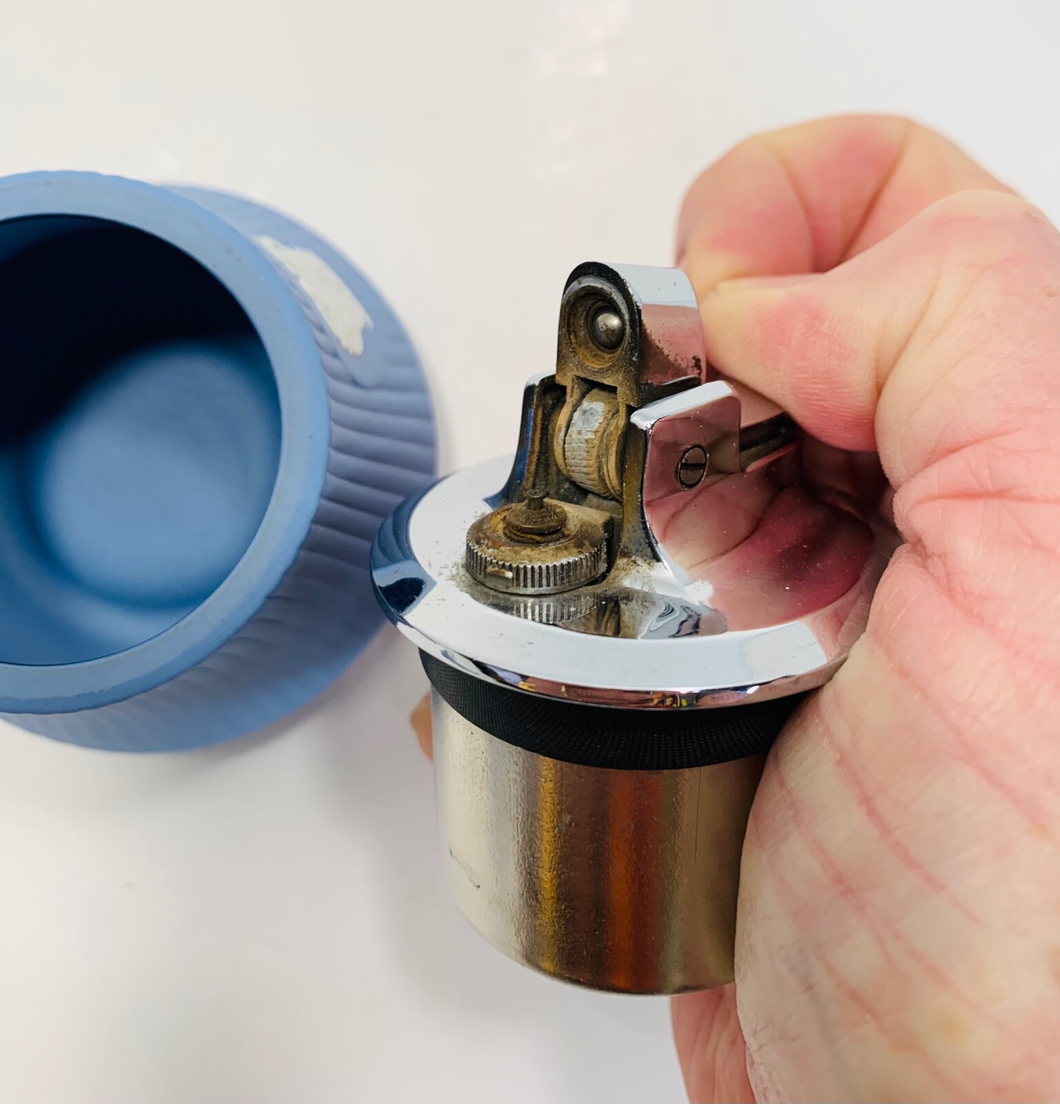 Wedgwood Jasperware Blue Cupid Asleep Lighter & Ashtrays; 3 PC CIGARETTE SET VTG