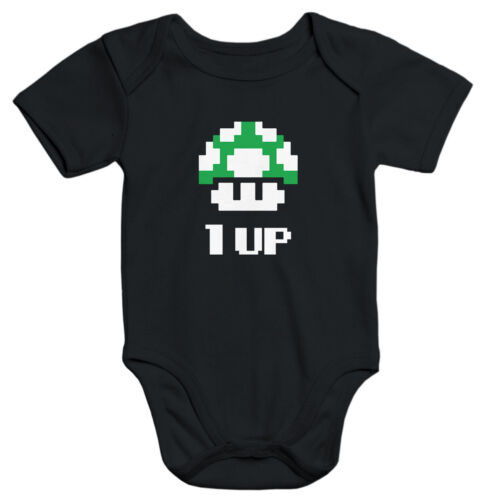 Baby Body Birthday Retro Pixel Mushroom 90s Console Game Level Up Organic Cotton - Picture 1 of 6