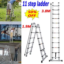 3.8M Aluminum Telescopic Extension Ladder A-Frame Ladder 2-in-1 Portable Ladder