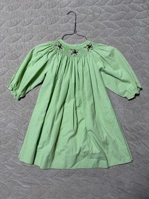 The Bailey Boys Girls 4T Green Gingham Smocked Embroidered Monkey Dress