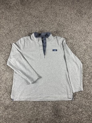 LL Bean Rugby Shirt Women's XL Pullover 1/4 Button Mock Neck Gray & Blue
