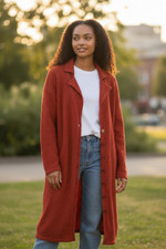 Veste femme longue tricotée rouge T 38/40