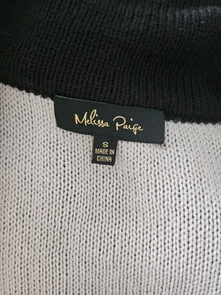 Cárdigan largo abierto Melissa Paige negro y beige SUAVE pequeño tejido doble Foto 4 de 4