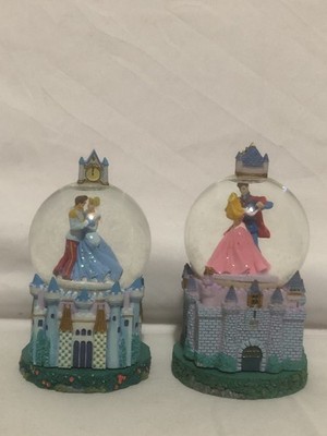 Disney Store Exclusive Cinderella & Sleeping Beauty Spinning Snow Globe Lot Of 2