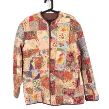 Patchwork Kantha Jacket XL Floral Boho Peasant Festival Long Layering Earthy