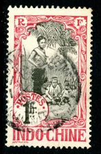 France Colonies 1907 Indochina 1 Franc Carmine & Black  Scott #55 VFU W451