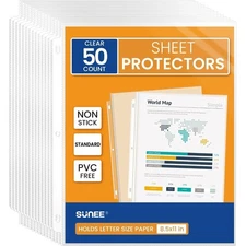 Sheet Protectors 50 Pack Clear Plastic Page Sleeves 8.5x11 for 3 Ring Binder