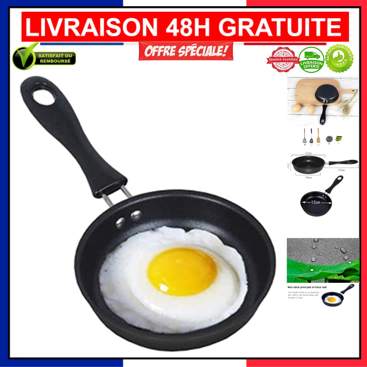 Poêle à frire 12 cm en fonte durable de haute densité avec revêtement haut de gamme