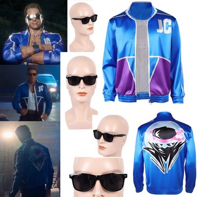 Mortal Kombat 2 Johnny Cage Cosplay Halloween Blue Coat Baseball Jacket+Glasses