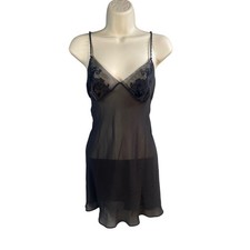 Vintage Victoria's Secret Silk Slip Dress Medium Sheer Beaded Y2k Whimsigoth