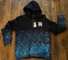Amiri AM Print Logo BLUE Painted Blue Splash Hoodie Men’s Size XXL