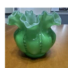 Fenton Art Glass ivy green beaded melon cased glass bowl vase