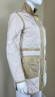 J McLaughlin MEDIUM Linda Coat Quilted Modern Barn Suede Stone Khaki MINT