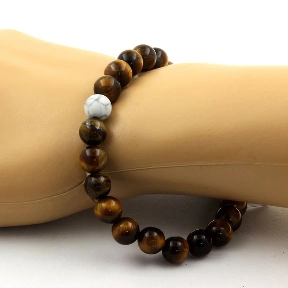 Steine Und Mineralien. Armband Perlen Tigerauge + Howlit 8 Mm. Hergestellt In - Bild 3 von 3