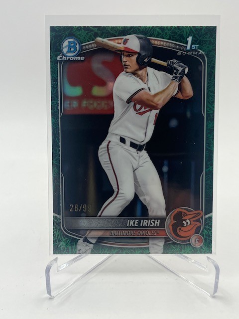 2025 BOWMAN CHROME DRAFT IKE IRISH RC GREEN GRASS REFRACTOR #D 28/99 O'S 1ST