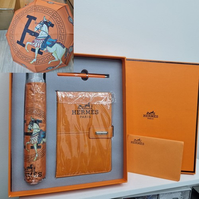 #ad Luxury Orange Gift Set Umbrella Notebook amp; Pen Executive Business Hermes $113.70