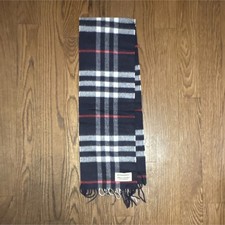 Burberry Cashmere Plaid Scarf Black White Red Gray Fringe Woven Rectangle