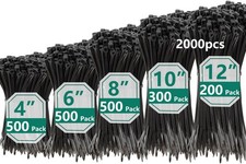 2000 PCS Zip Ties Assorted Sizes 4+6+8+10+12 Inch Self-locking Nylon Cable ties