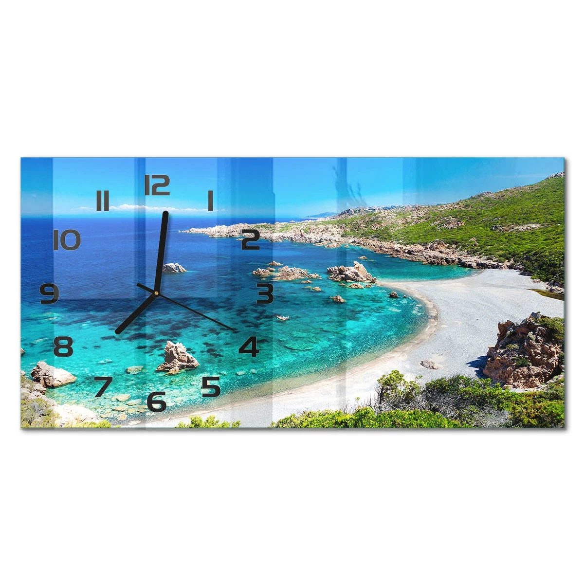 Reloj de Pared Rectangular Horizontal Vidrio Templado Premium Bahía 60x30 cm