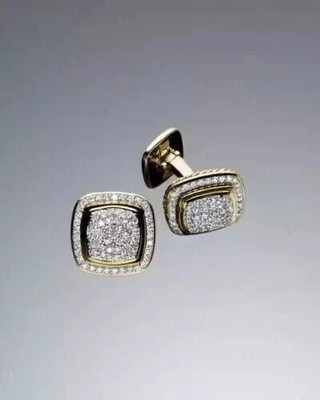 3Ct Round Lab-Created Diamond Men's Wedding Cufflinks in 14K Yellow Gold Plated