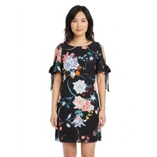 Adrianna Papell Floral Cold Shoulder Tie Sleeve Shift Dress Women Size 8