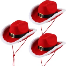 3 Pcs Santa Cowboy Hats Unisex Christmas Costume Hat Party Accessories