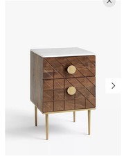 John Lewis Trinity Marble Top Acacia Wood Bedside Table, Brown