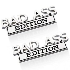 2PCS Bad-Ass Edition Emblem for Car, 3D Fender Badge Decal, Auto silver-hei