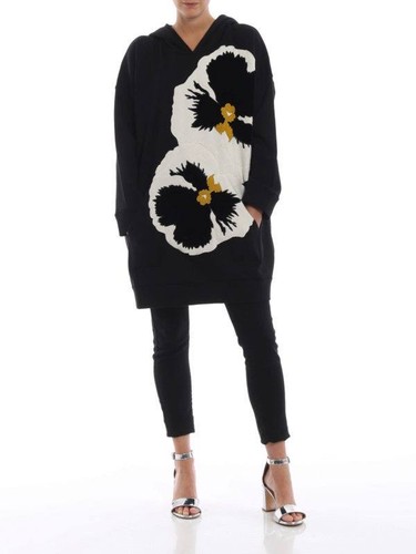 Valentino Garavani Black Oversized Pansy Flower Velvet Applique Hoodie Womens S