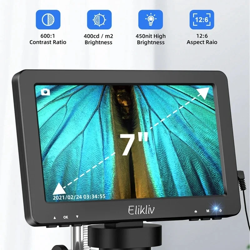 Microscopio digital Elikliv DM9 7" 50-1200X HD LCD PCB electrónica de soldadura Reino Unido
