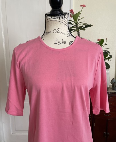 Neu ohne Etikett Ralph Lauren Damen-T-Shirt rosa Rundhals silber geknöpft Baumwolle Größe XL - Bild 5 von 14