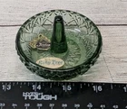 Vintage Stamped FENTON Green Glass Round Ring Holder Dish Original Stickers