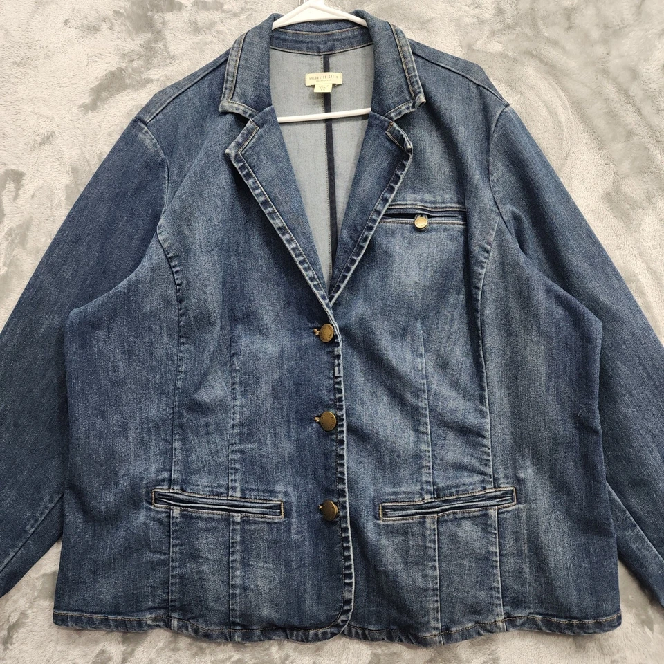 Chaqueta Coldwater Creek Mujer 24 Azul Elastizada Denim Blazer Preppy Occidental Informal Foto 2 de 4