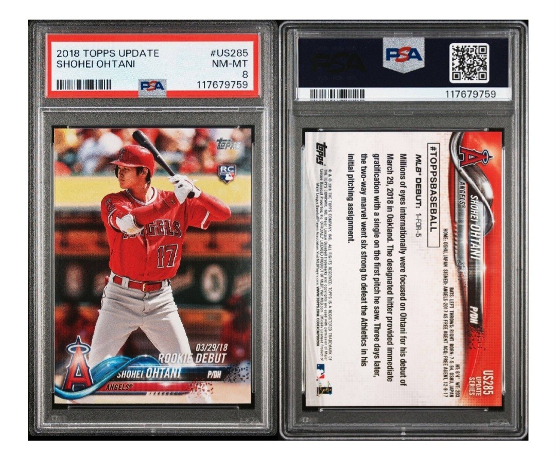 Topps 2018 Update Shohei Ohtani Rookie Debut #US285 RC PSA 8 view 3
