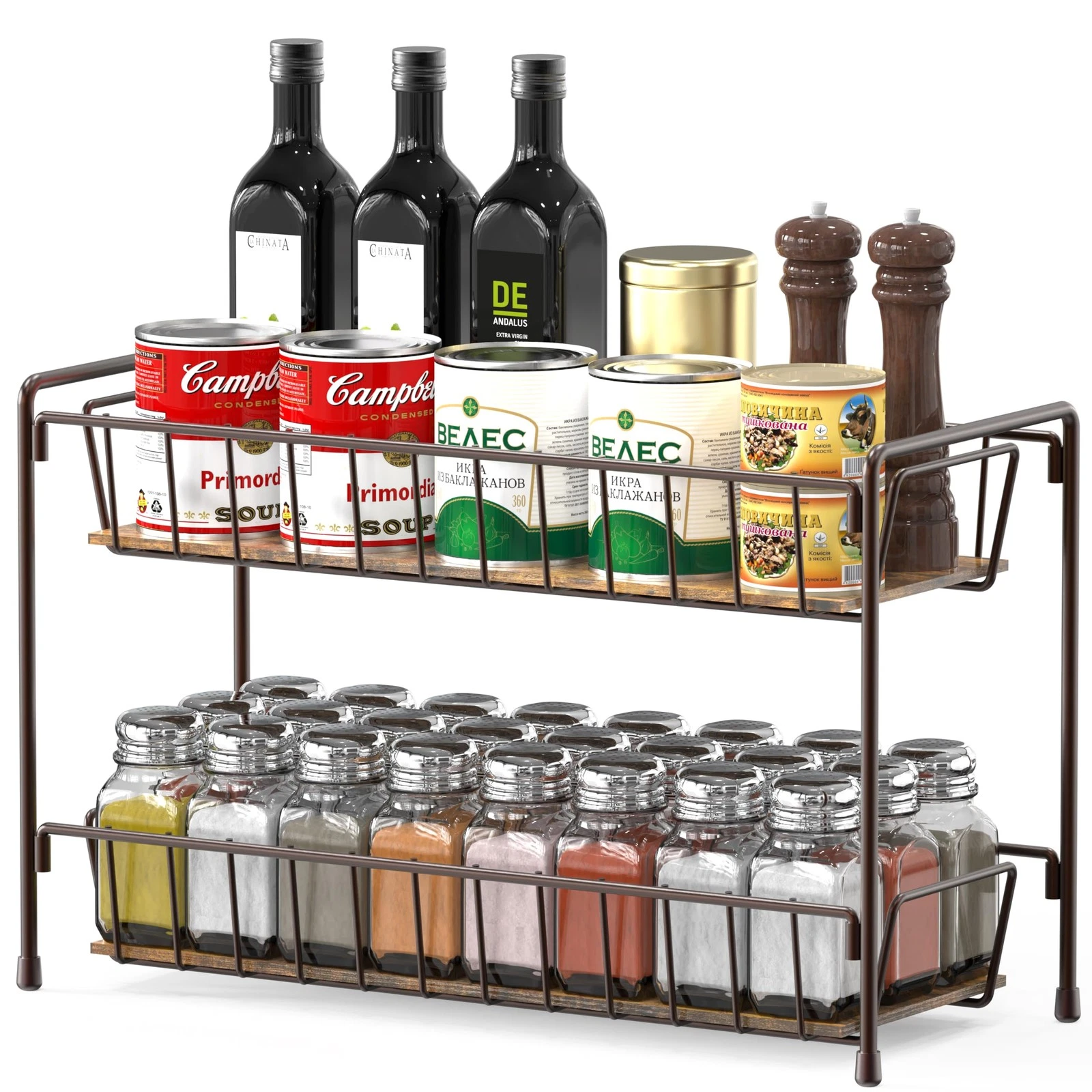 Countertop Spice Rack 2-Tier Kitchen Spice Organizer Storage Shelves, Bronze