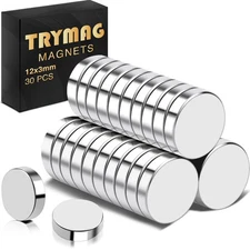 TRYMAG 12x3mm 30Pcs Rare Earth Small Round Fridge Magnets for Whiteboard, Min...