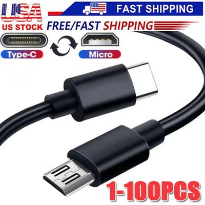 USB Type C to Micro 5V/2.4A Data & Sync Transfer OTG charging cable - Black LOT