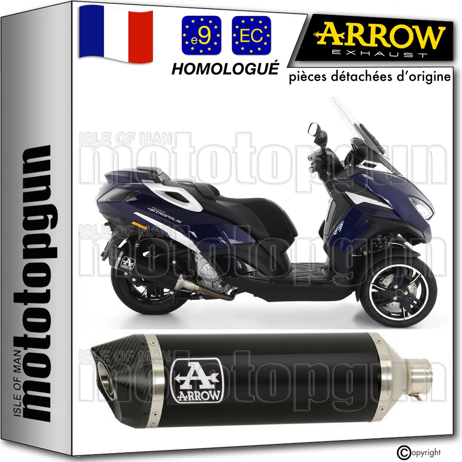 Silencieux Open noir C Urban Arrow Peugeot Metropolis 400 2018 réduction de poids