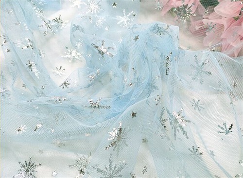 Hellblau/rosa Tüll Drucke Silber Schneeflocken Muster Netzstoff für Tutu Kleid - Bild 6 von 9