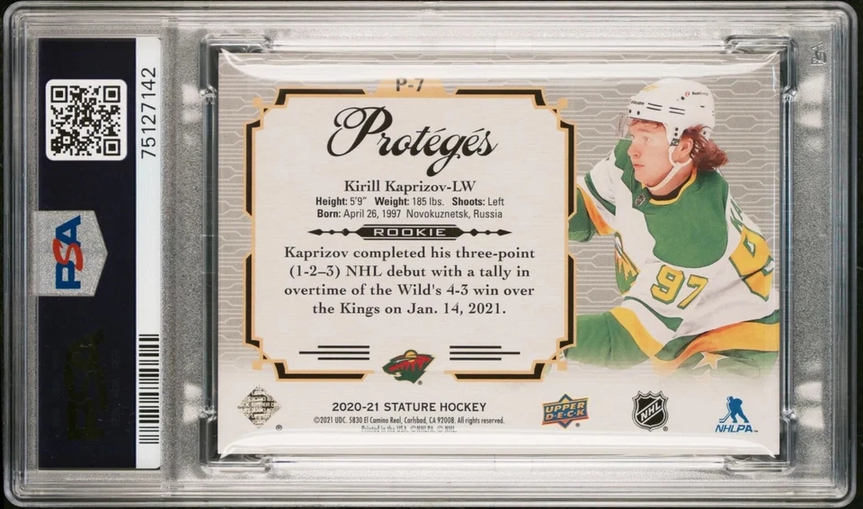 2020 UD Stature Kirill Kaprizov Protégés Green Rookie /149 #P7 PSA NM 7   - Image 2 of 2