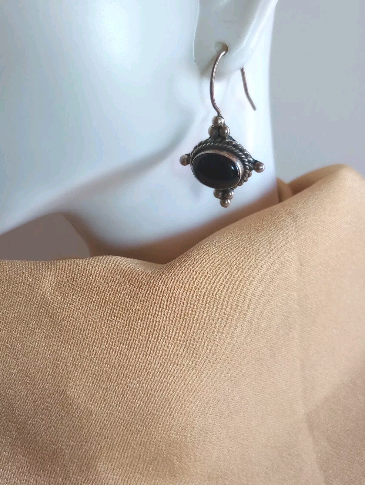 VINTAGE SOLID SILVER AMETHYST  EARRINGS DANGLE CU… - image 2