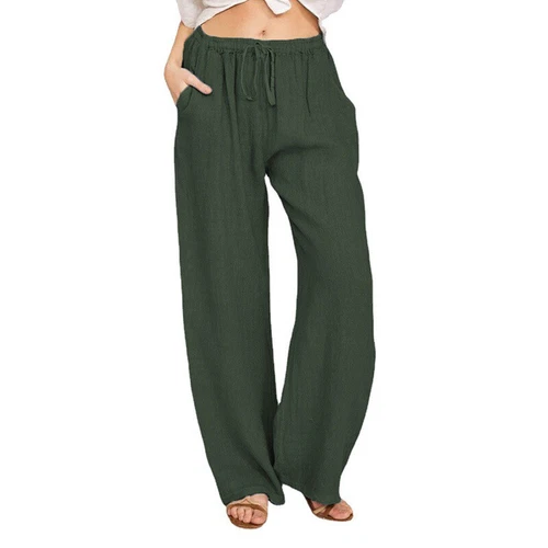 Women's Summer Drawstring Waist Wide Leg Loose Cotton Linen Palazzo Comfy Pants - Bild 4 von 43